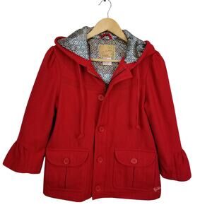 Billabong Girls Red Hooded Wool Blend Jacket Coat Size Medium 10 - 12